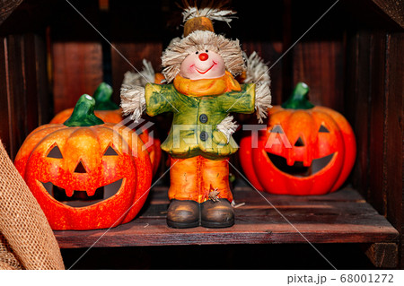 Orange ceramic pumpkin heads and scarecrow for Orange ceramic pumpkin heads and scarecrow for 68001272