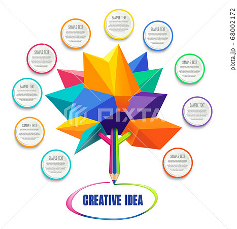 Multicolored Low poly model of tree, The trunk of a tree is made of a pencil Multicolored Low poly model of tree, The trunk of a tree is made of a pencil 68002172