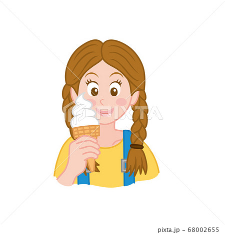 ソフトクリームを食べる三編みの少女のイラスト素材