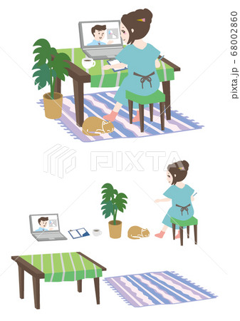 自宅でリモートワークする女性 自宅でリモートワークする女性 68002860