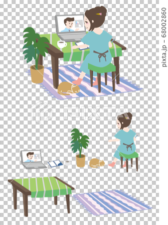 自宅でリモートワークする女性 自宅でリモートワークする女性 68002860