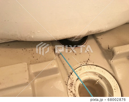 お風呂の浴槽の下の排水口の汚れの掃除の写真素材