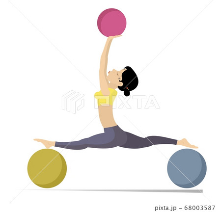 Young woman does exercises with the balls illustration. Young woman with lithe figure doing sport exercise with the balls isolated on white 68003587