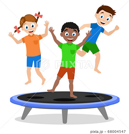 Children Boys And Girls Jumping On A Trampolineのイラスト素材