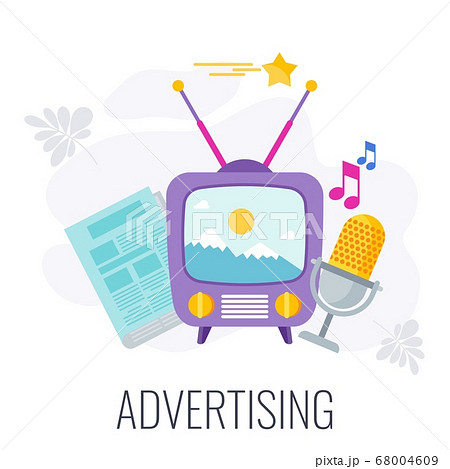 Tv Ragio And Newspaper Advertising Flat のイラスト素材