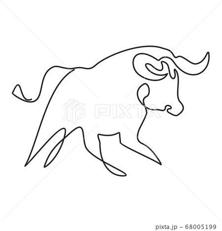 Silhouette of an attacking running bull drawn with one line Silhouette of an attacking running bull drawn with one line 68005199