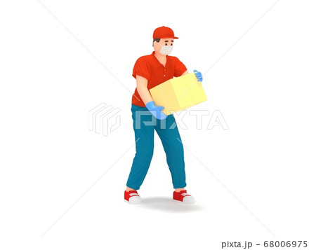 Cartoon 3d delivery man in protection mask, gloves Cartoon 3d delivery man in protection mask, gloves 68006975