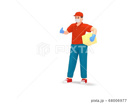 Cartoon 3d delivery man in protection mask, gloves Cartoon 3d delivery man in protection mask, gloves 68006977