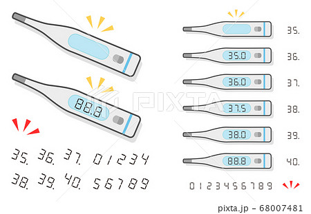 体温計のカラーイラストセット 主線ありのイラスト素材