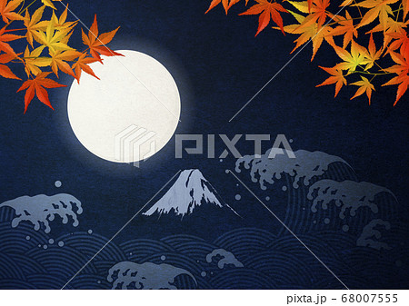 満月 中秋の名月 お月見 紅葉 和風イラストのイラスト素材
