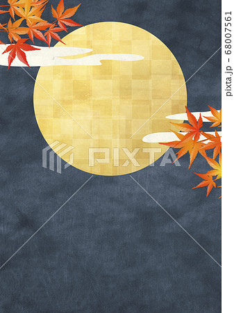 満月 中秋の名月 お月見 紅葉 和風イラストのイラスト素材