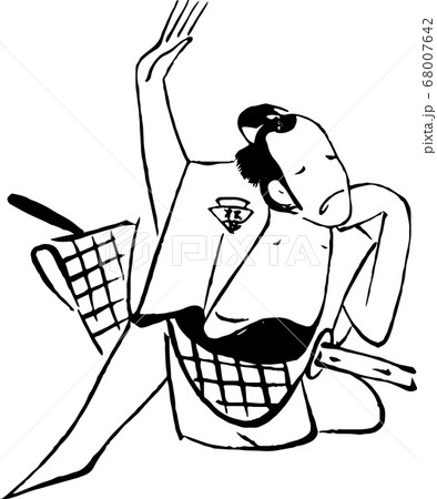 日本刀を腰に差して右手を上げる男性 日本刀を腰に差して右手を上げる男性 68007642