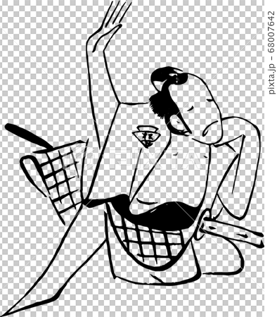 日本刀を腰に差して右手を上げる男性 日本刀を腰に差して右手を上げる男性 68007642