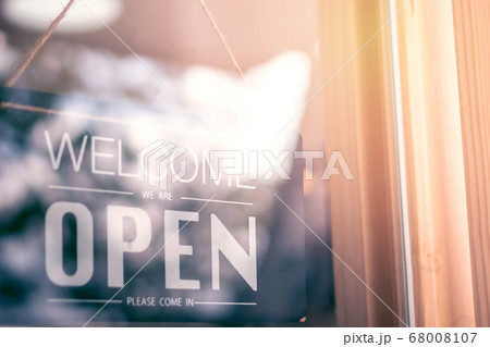Open sign vintage style at coffee cafe shop with 68008107