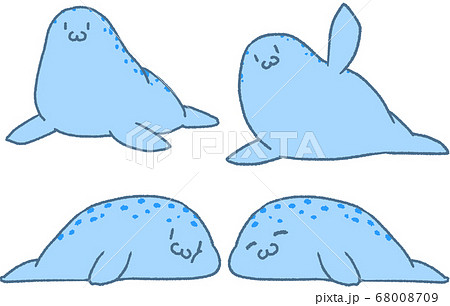 パステルカラーのアザラシ4種 青色 のイラスト素材