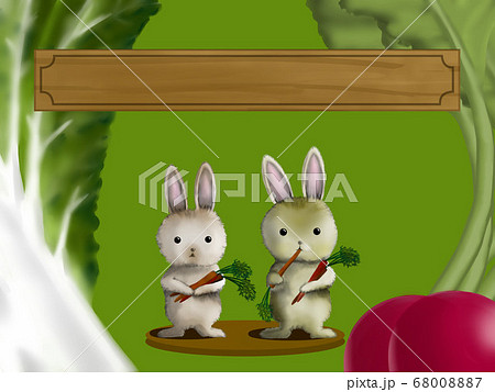 ニンジンを食べるウサギ 野菜の背景 文字なし のイラスト素材