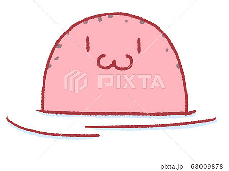 水面から顔を出すパステルカラーのアザラシ 赤色 のイラスト素材