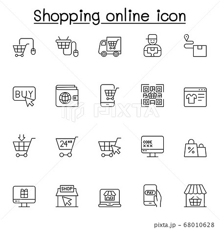 Shopping online icon in thin line style 68010628