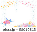 海中を泳ぐウミガメとサンゴ礁の飾り枠 68010813