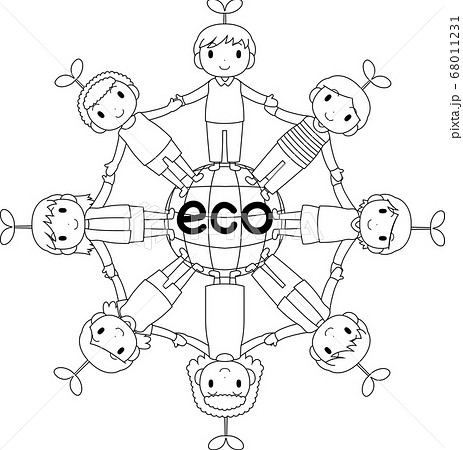 地球を囲む世界の子どもたち エコロジー 環境保護団体のイラスト素材