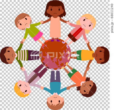地球を囲む世界の子どもたち 地球温暖化 猛暑のイラスト素材