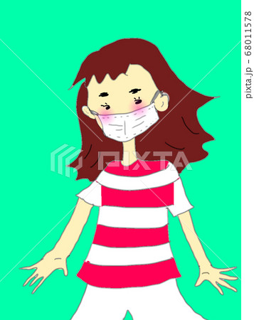 マスクをするロングヘアの子供 68011578