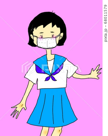 マスクをする制服姿の女の子 68011579