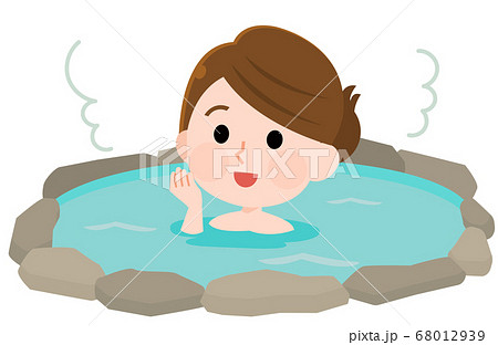 温泉 露天風呂に入る女の子 イラストのイラスト素材