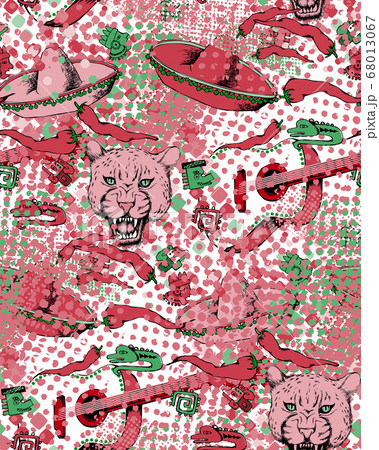 Seamless pattern for Mexican holiday 5 may Cinco De Mayo with traditional Mexican symbols.Suitable for fabric, wrapping paper and the like. Vector illustration  68013067