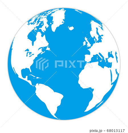3Dの地球、大西洋が中心の、青と白のフラットな色