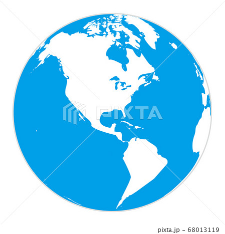 3Dの地球、南北アメリカ大陸、青と白のフラットな色