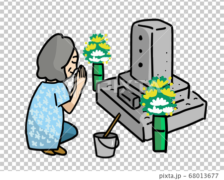 An elderly woman visiting a grave An elderly woman visiting a grave 68013677