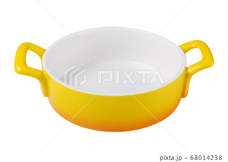 new yellow ceramic pan, on a white background 68014238