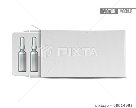 Transparent glass medical ampoules in white package. Realistic 3d mock-up  Transparent glass medical ampoules in white package. Realistic 3d mock-up  68014993