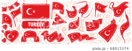 Vector set of the national flag of Turkey in various creative designs Vector set of the national flag of Turkey in various creative designs 68015374