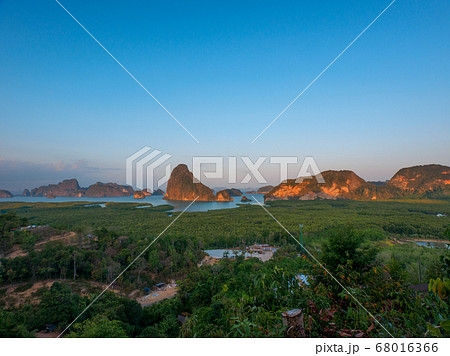 Overlook the jungle and islets in Phang Nga bay 68016366