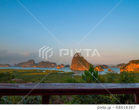 Overlook the jungle and islets in Phang Nga bay Overlook the jungle and islets in Phang Nga bay 68016367