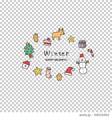 クリスマスと冬のモチーフイラストセット 68016402