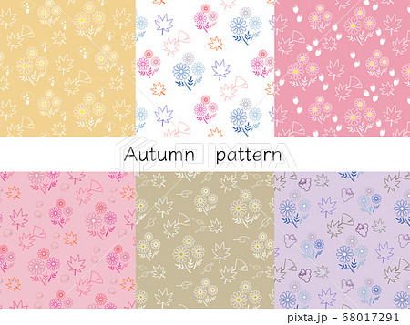 秋をイメージした北欧チックな植物デザインのシームレス背景セット 68017291