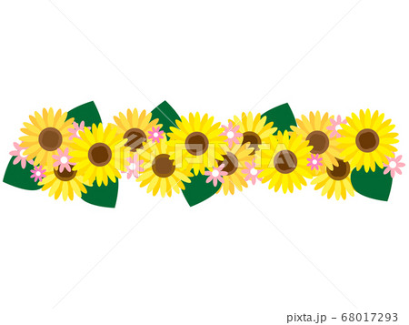 夏の花ひまわりのかわいいナチュラルラインのイラスト素材 68017293 Pixta