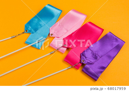 concept, four colored gymnastic ribbons close-up 68017959