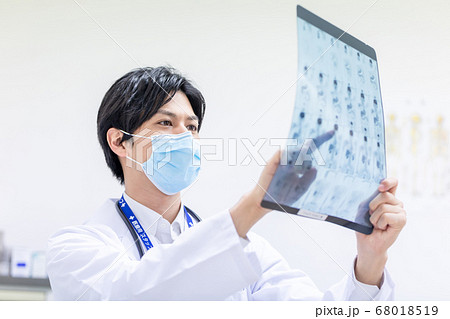 診察でMRI画像を見る医師 診察でMRI画像を見る医師 68018519