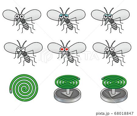 蚊と蚊取り線香セットのイラスト素材