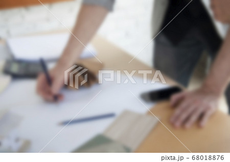 Blur Interior design writting materials on blue 68018876