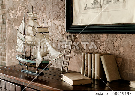 old fashioned interior with antique furniture and 68019197