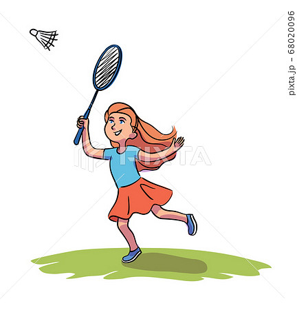Little cute girl with racket playing badminton - Stock Illustration  [68020096] - PIXTA