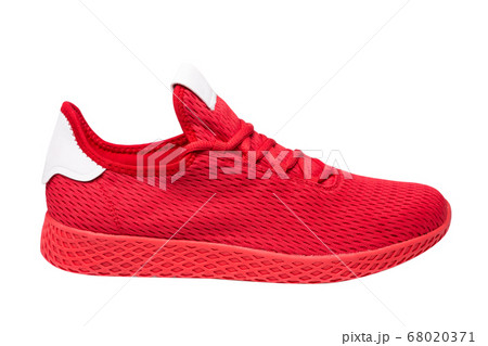 red sneaker made of cloth mesh, on a white 68020371