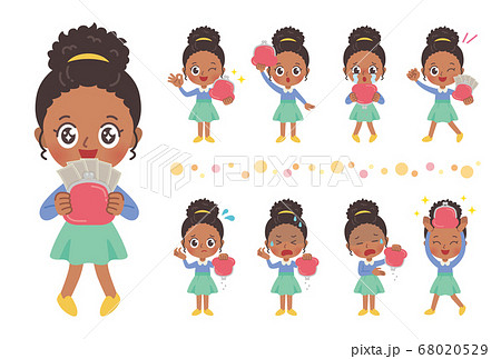 お財布を持つ女の子 全身 イラストのイラスト素材