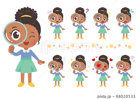 虫眼鏡 女の子 全身 イラストのイラスト素材