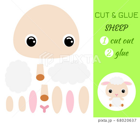 Cut and glue baby sitting sheep. Educational paper 68020637